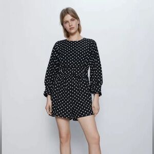 NWT Zara Women long sleeve poka dots black and white dress rompers - size S